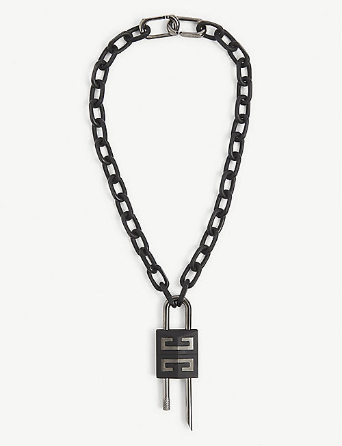 GIVENCHY: Lock matte-finish silver-tone brass necklace