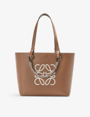 Loewe Anagram Small Leather Tote Bag In Tan/soft White