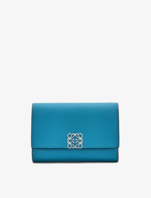 Loewe Womens Lagoon Blue Anagram-embellished Grained Leather Wallet