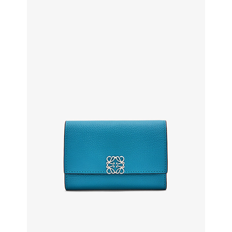 Loewe Womens Lagoon Blue Anagram-embellished Grained Leather Wallet