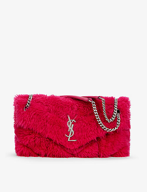 SAINT LAURENT: Loulou quilted shearling clutch bag