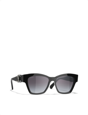 Pre-owned Chanel Womens Black Ch5456qb Cat-eye Acetate Sunglasses
