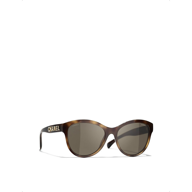 Pre-owned Chanel Womens Brown Ch5458 Pantos Tortoiseshell-print Round-frame Acetate Sunglasses