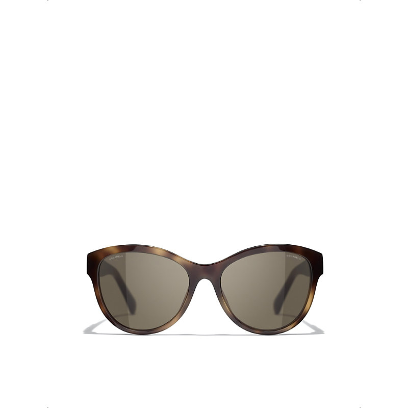 Pre-owned Chanel Womens Brown Ch5458 Pantos Tortoiseshell-print Round-frame Acetate Sunglasses