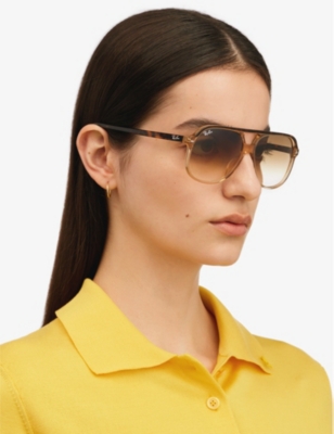 Ray Ban Clear Gradient Brown Aviator Unisex Sunglasses 0rb2198 129251 60 In Brown
