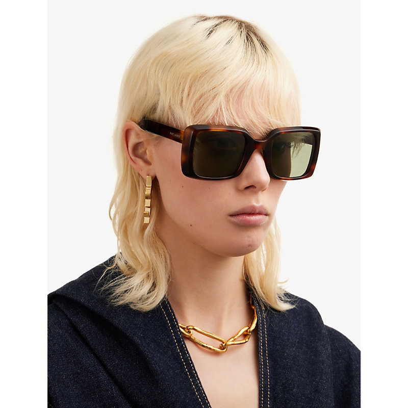 Shop Saint Laurent Womens Brown Sl497 Rectangular-frame Acetate Sunglasses