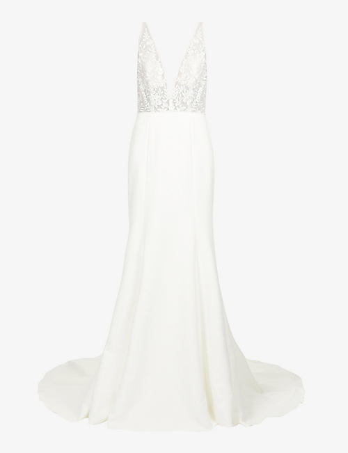 JENNY YOO: Harlow plunge-neck lace and crepe gown