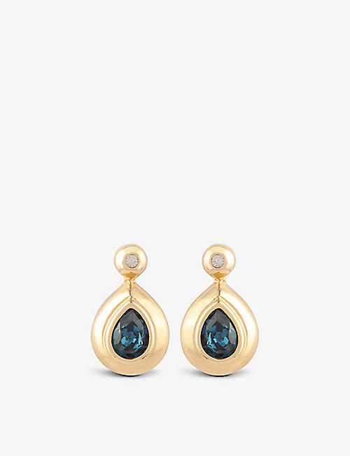SUSAN CAPLAN: Pre-loved Christian Dior yellow gold-plated metal and pear-cut and clear round-cut sapphire Swarovski crystal earrings