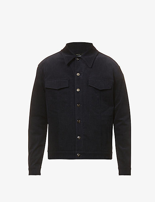 FENDI: Branded geometric-pattern cotton-blend shirt