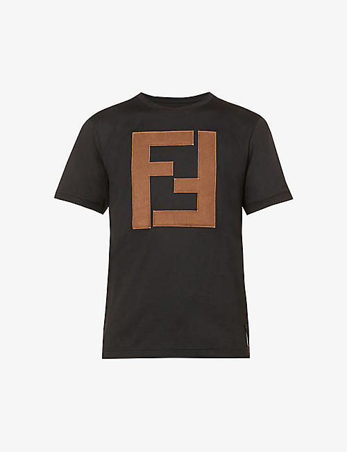 FENDI: Logo-patch crewneck cotton-jersey T-shirt