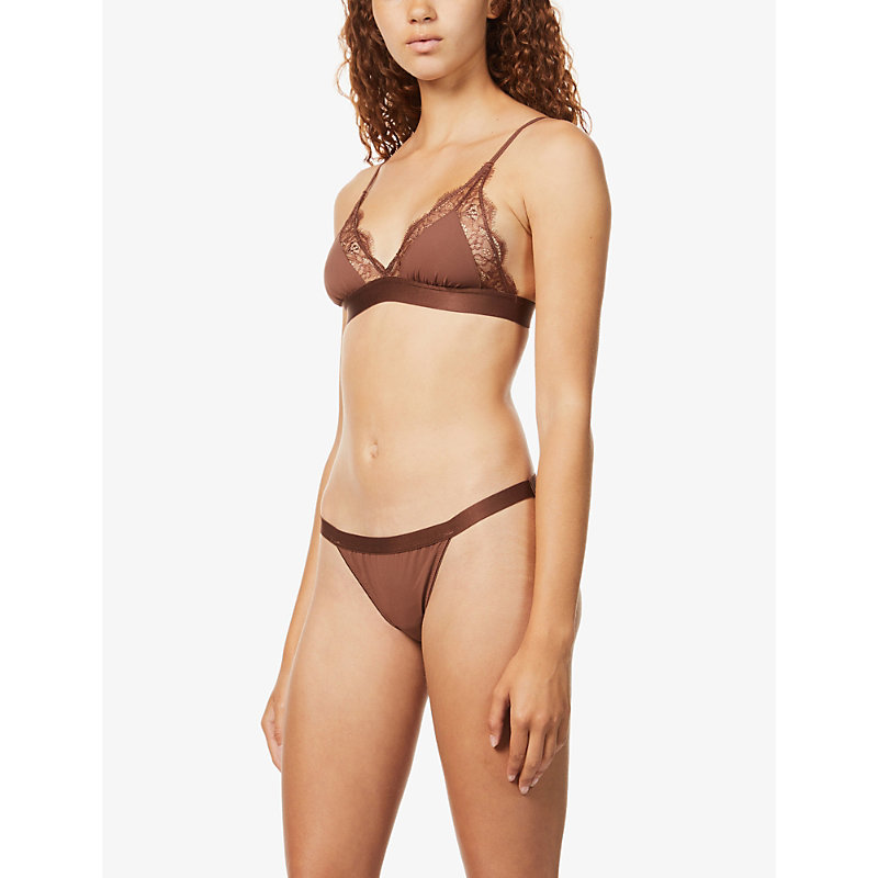 Shop Love Stories Love Lace Recycled-polyamide-blend Bralette In Dark Brown