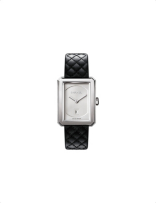 Pre-owned Chanel Black & Silver H6954 Boy·friend Leather And Steel Quartz Watch