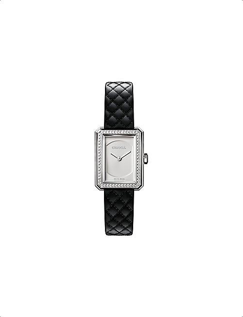 CHANEL H6955 BOY·FRIEND 0.37ct diamond, leather and steel quartz watch