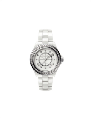 Pre-owned Chanel Women's White H7189 J12 Ceramic, Steel And 1.51ct Diamond Mechanical Watch