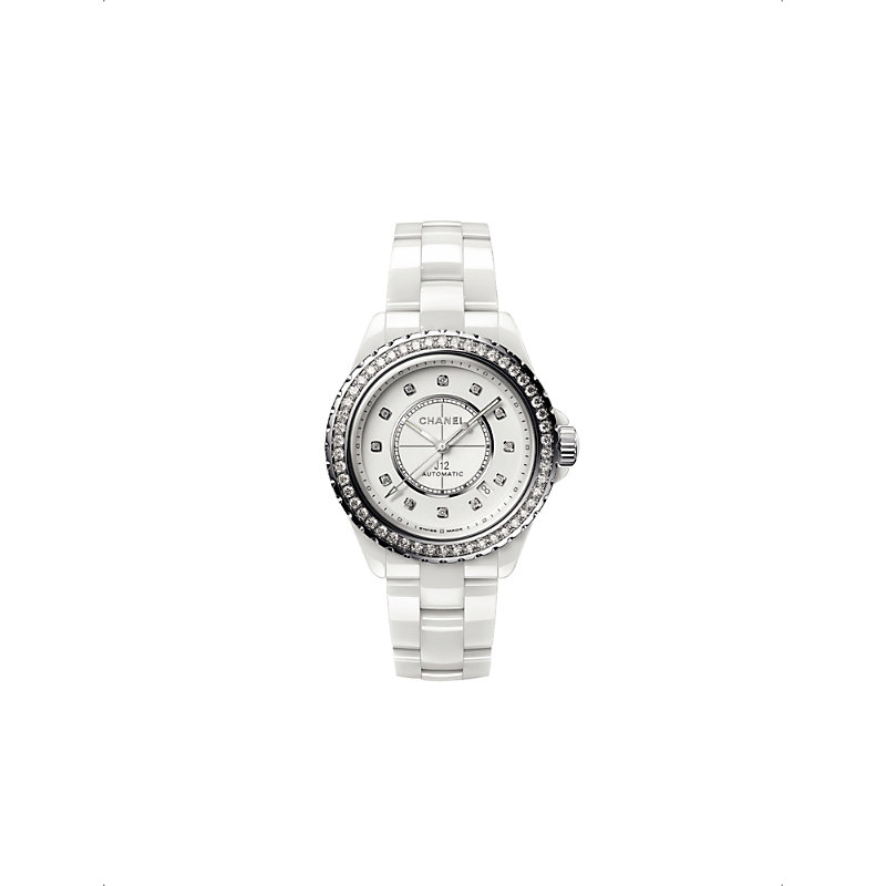 Pre-owned Chanel Women's White H7189 J12 Ceramic, Steel And 1.51ct Diamond Mechanical Watch