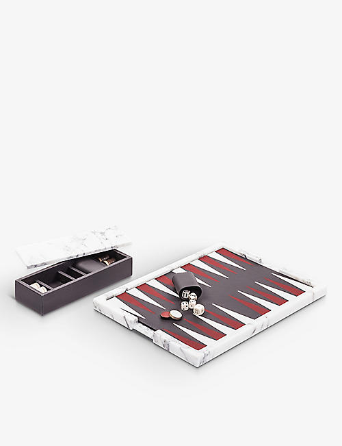 GIO BAGNARA: Ettore marbled wooden backgammon game set 20.8cm