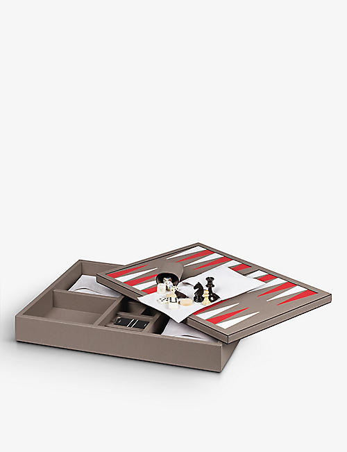 GIO BAGNARA: Compendium branded leather-covered wooden game set