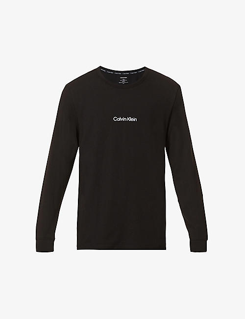 CALVIN KLEIN: Logo-print long-sleeve stretch cotton-blend pyjama top