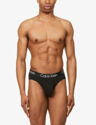 Shop Calvin Klein Men's Black Branded-waistband Pack Of Three Stretch-cotton Briefs