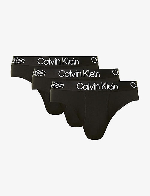 CALVIN KLEIN：品牌标识腰部弹力棉三角短内裤 3 条装
