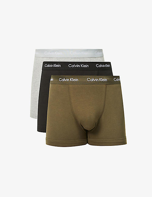 CALVIN KLEIN：徽标印花弹力棉平角内裤，三条装