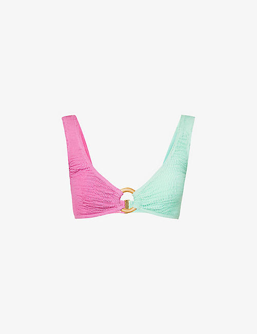 CLEONIE SWIM: Oceania Kini colour-block recycled nylon-blend bikini top