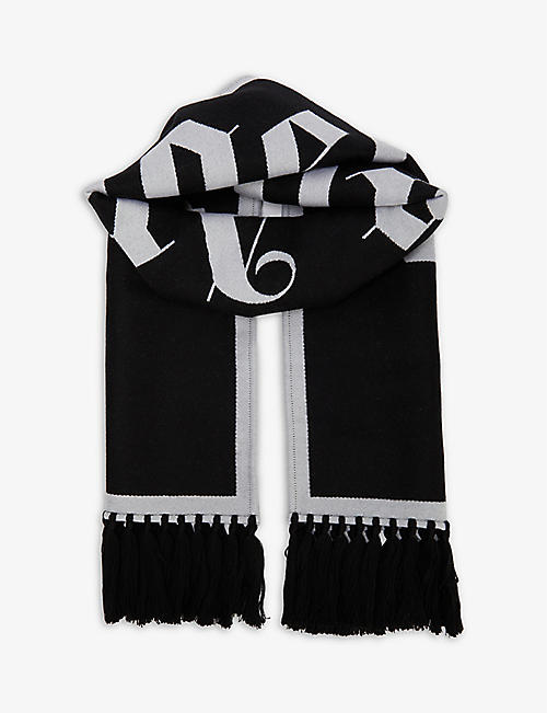 PALM ANGELS: Logo-intarsia wool and cotton-blend scarf