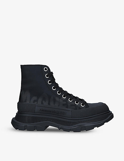 ALEXANDER MCQUEEN: Tread Slick logo-embossed woven ankle boots