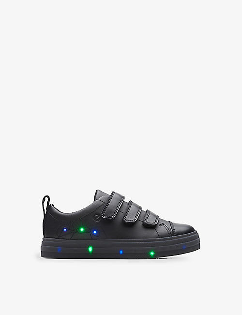 CLARKS: Flare Bright light-up leather trainers 5-8 years