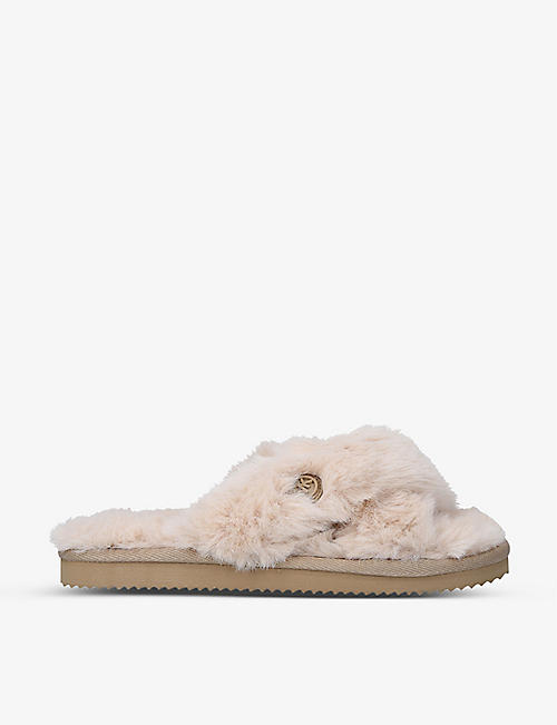 MICHAEL MICHAEL KORS: Lala cross-over strap faux-fur slippers