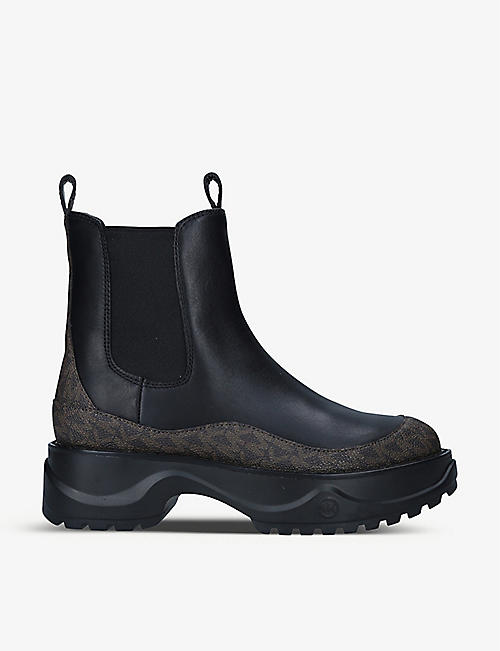 MICHAEL MICHAEL KORS: Dupree platform monogram leather Chelsea boots