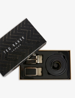 Shop Ted Baker Men's Black Rate Logo-embossed Leather Belt Set
