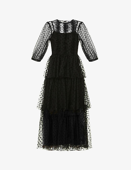 AMY LYNN: Annie dot-print lace-mesh midi dress