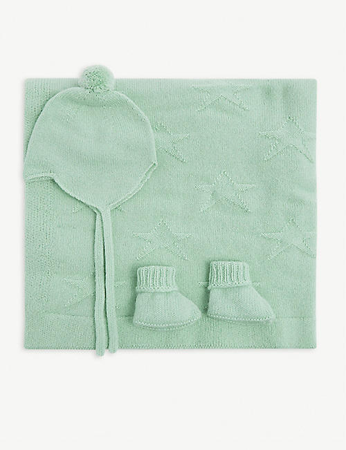 ROSIE SUGDEN SCOTTISH CASHMERE: Knitted cashmere 3-piece gift set 0-3 months