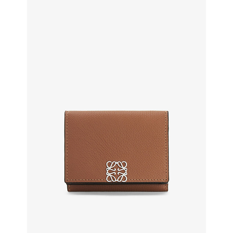 Loewe Womens Tan Anagram-embellished Grained-leather Wallet In Brown