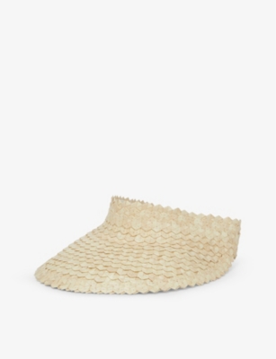 Boutique Bonita Chevron-pattern Woven Visor Hat In Cream