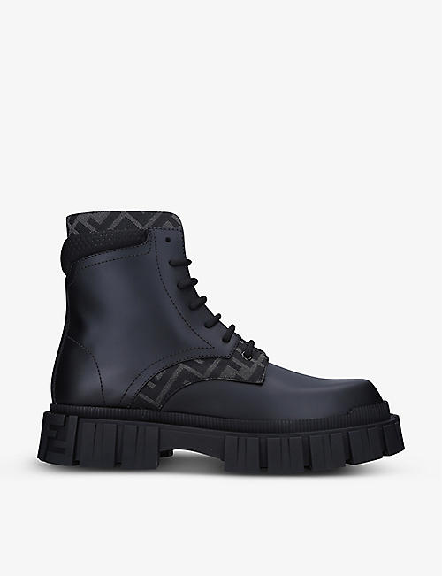 FENDI: Force logo-embroidered leather biker boots