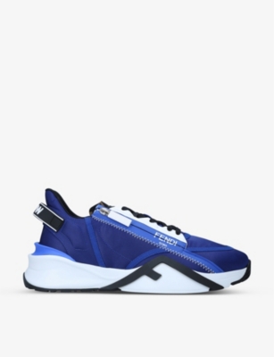 FENDI Flow logo print zipped leather low top trainers Selfridges