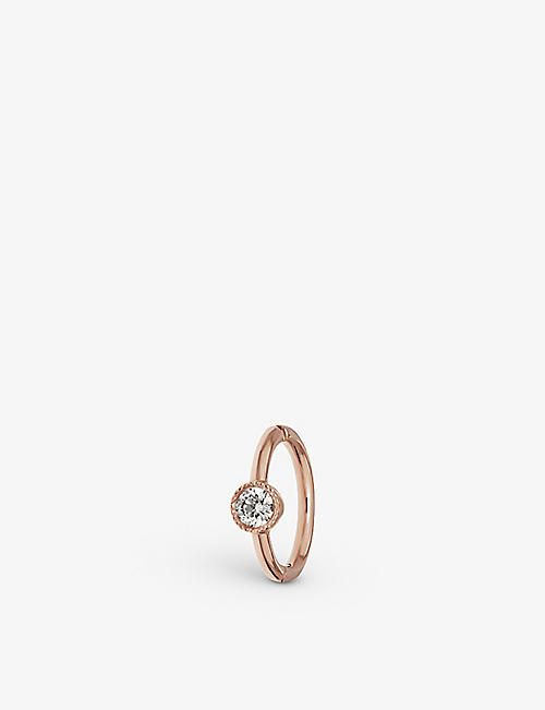 MARIA色绳：扇贝形 18K 玫瑰金和 0.03 克拉钻石圈式耳环