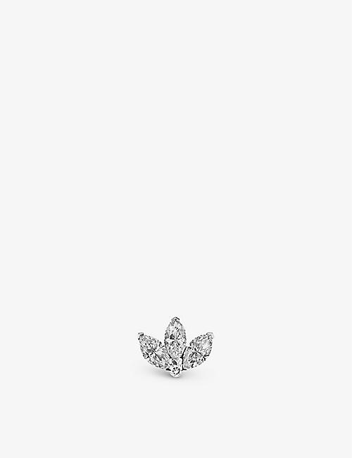 MARIA TASH: Lotus 18ct white-gold and 0.13ct marquise-cut diamond stud earring