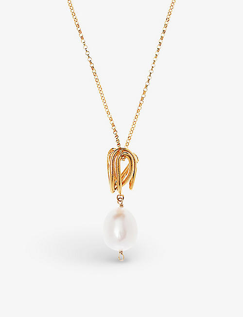 ALIGHIERI: The Human Nature 24ct yellow gold-plated bronze and freshwater pearl pendant necklace