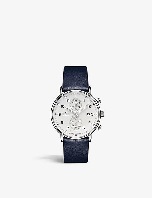 JUNGHANS: 41/4775.00 Form-C stainless-steel and leather quartz watch