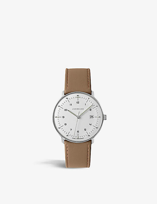 JUNGHANS: 41/4562.04 Max Bill stainless-steel and leather quartz watch