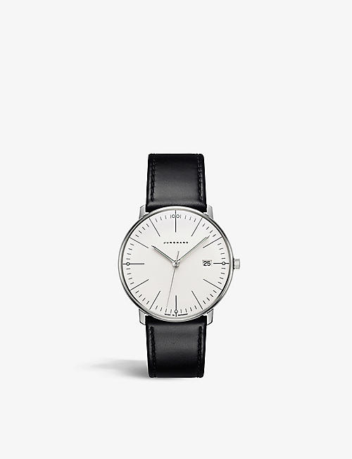 JUNGHANS: 41/4817.02 Max Bill stainless-steel and leather quartz watch