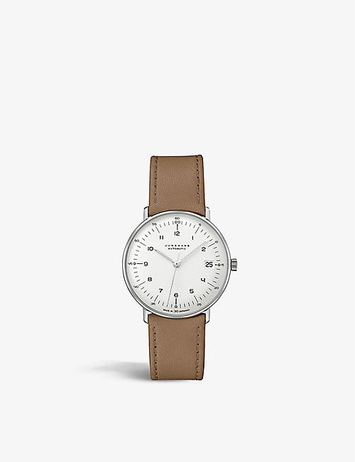 JUNGHANS: 27/4107.02 Max Bill stainless-steel and leather automatic watch