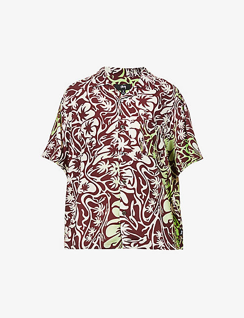 STUSSY: Psychedelic palm-print crepe shirt