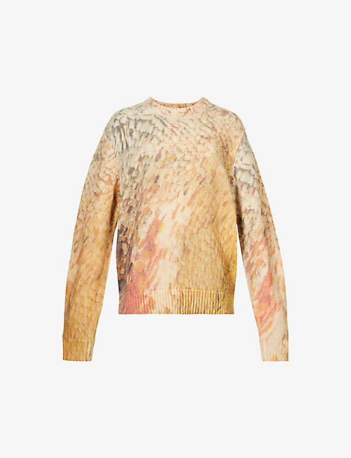 STUSSY: Wings abstract-print brushed knitted jumper