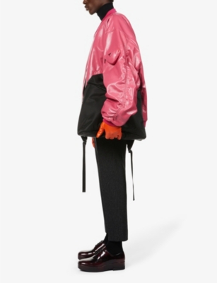 PRADA MENS MAGENTA OVERSIZED LEATHER BOMBER JACKET XXS 