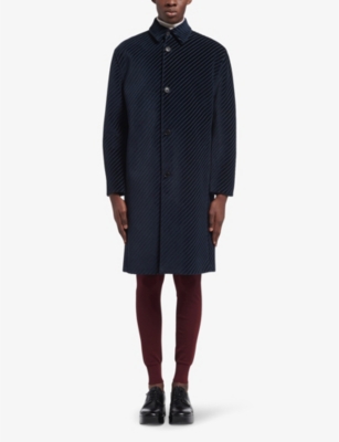 Prada Mens Vy Pinstriped Collared Corduroy Coat In Navy
