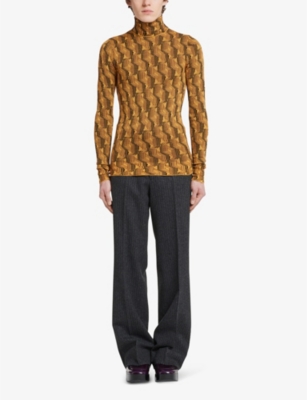 PRADA: Geometric-pattern turtleneck wool sweatshirt